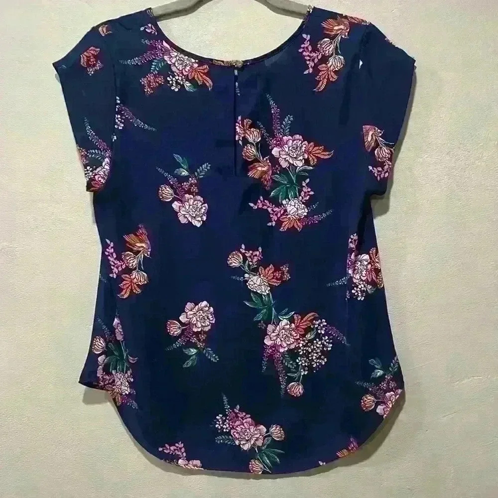 Lily White Floral Black & Navy Blouse tops bundle sleeve size medium - Picture 5 of 12